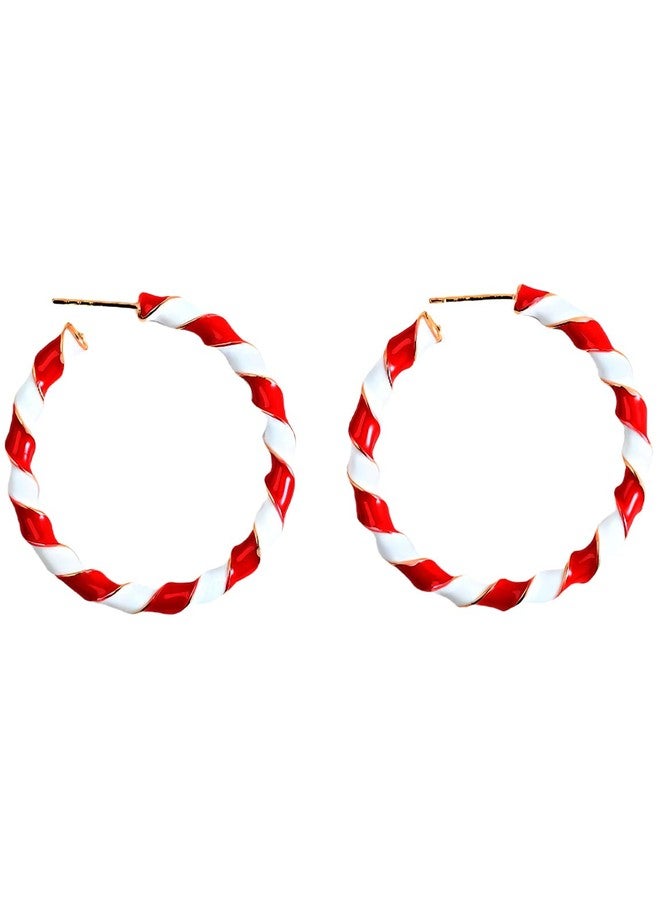 JSLOVFLO Big Candy Gold White Red Hoop Dangle Earrings for Women Twisted Wrapping Christmas Statement Charms Drop Dangling Open Hoops Lightweight Fashion Easter Festival Holiday Presents - Image 1